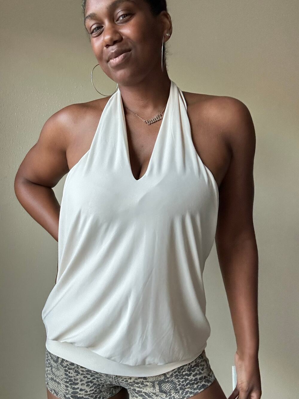 Express Cream Halter Deep V Going Out Top Size Large